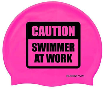 Buddyswim Caution Swimmer At Work Silicone Swimming Cap Rosa (250855)