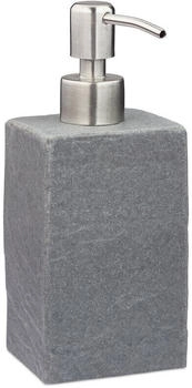 Relaxdays Dispenser di Sapone Manuale 200ml Portasapone Ricaricabile Accessorio Bagno & Cucina Poliresina Grigio 1 pz