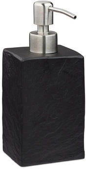 Relaxdays Dispenser di Sapone Manuale 200ml Portasapone Ricaricabile Accessorio Bagno & Cucina Poliresina Nero 1 pz