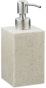 Relaxdays Dispenser di Sapone 300ml Portasapone Ricaricabile Manuale Accessorio Bagno & Cucina Rettangolare Sabbia Poliresina 17.5 x 7 x 8 cm