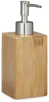 Relaxdays Seifenspender Bambus, eckig, hellbraun, 240ml, 5er-Set