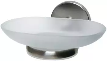 Fackelmann FUSION Seifenschale aus Glas, vernickelter Halter, silber/milchig (86958)