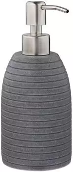 Relaxdays Seifenspender mit Rillen, Polyresin, Edelstahlpumpe, grau, 300ml (2er-Set)