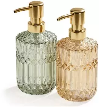 Relaxdays Seifenspender 2er-Set, Glas, Metall, 400ml