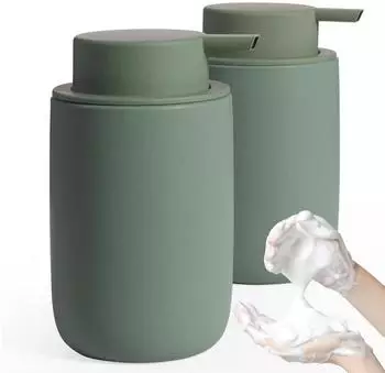 LuxusKollektion Schaumseifenspender-Set Keramik matt grün 2-teilig 350ml