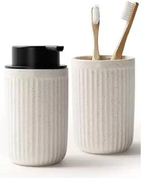 LuxusKollektion Seifenspender Keramik 350ml mit Zahnb&uuml;rstenhalter, beige
