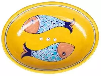 TRANQUILLO Blue Pottery Seifenschale "Fishes", handgefertigt und handbemalt (POR430)