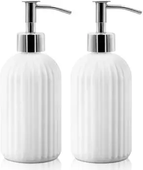 LuxusKollektion Glas-Seifenspender mit Pumpe 400ml, weiß, 2 Stück