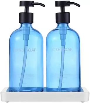 Gerster Seifenspender mit Tablett, Glas, blau, 500ml