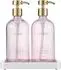 LuxusKollektion Seifenspender-Set Glas, rosa, 500ml, mit Tablett, 2-teilig