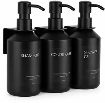 Gerster Seifenspender-Set 3x 500ml, schwarz, Wandmontage ohne Bohren
