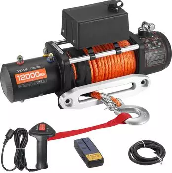 VEVOR Elektrische Seilwinde S12000 5400kg 12V DC Synthetikseil IP55 (S12000)