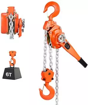 VEVOR Kettenzug mit Hebel 6t, Stahlkette G80 6m, 360° Drehhaken