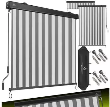 Kesser Senkrechtmarkise Au&szlig;enrollo mit Handkurbel 200x250cm, Grau/Wei&szlig;