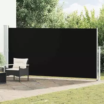 furnicato Seitenmarkise Ausziehbar 180x500 Cm Schwarz Und Grau Uv- Und Wasserbeständig Mit Automatischer Aufroll-funktion