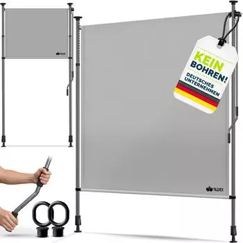 tillvex Klemmmarkise Senkrechtmarkise 100x310cm grau mit Handkurbel ohne Bohren (TVKMKS-001)