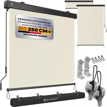 Kesser Senkrechtmarkise Au&szlig;enrollo mit Handkurbel, beige, 180x250cm