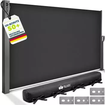 tillvex Seitenmarkise 160x350cm anthrazit, ausziehbar, blickdicht (TVSTMKS-010)