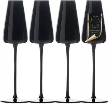Intirilife Champagnerglas schwarz, 220ml, Kristallglas, spülmaschinenfest (IL-101001-4)