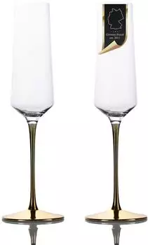 Intirilife Champagnerglas mit goldfarbenem Stiel, 200ml, 2er-Set (IL-100959-2)