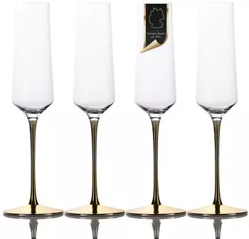 Intirilife Champagnergläser-Set 4-tlg. mit goldfarbenem Stiel, 200ml