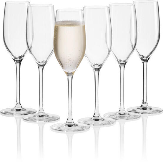 Mäser IL PREMIO Sektgläser 6er Set, Prosecco Gläser aus Kristallglas, Kristallgläser für Schampus, Sekt, Champagner und Schaumwein, Sektglas mit Moussierpunkt 17 cl Transparent