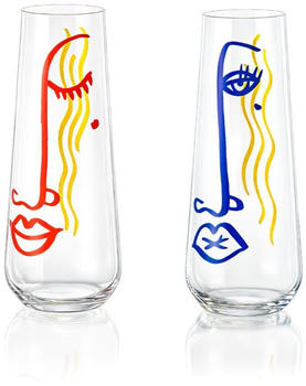 Crystalex Sektglas Blonde Prosecco Sektgläser 2 verschiedene Dekorationen 250 ml 2er Set Kristallglas