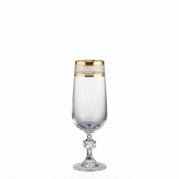 Crystalex Sektglas Claudia Gold Sektgläser 180 ml 6er Set Kristallglas, Kristallglas, Goldgravur, Goldrand