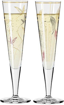 Ritzenhoff Champagnerglas 2 Stück Goldnacht Lorenzo 017+018 mit Glasreinigungstuch im Dekomiro Set