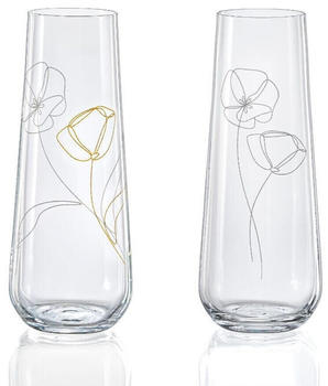 Crystalex Sektglas Blooming Meadow Prosecco Gläser 2 verschiedene Dekorationen gold Platin Kristallglas, 250 ml, 4er Set