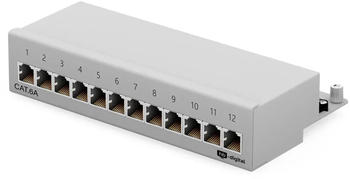 HB-Digital Patchpanel / Patchfeld 12-Port CAT.6a hb-digital für Netzwerkkabel LAN Verlegekabel, STP hellgrau