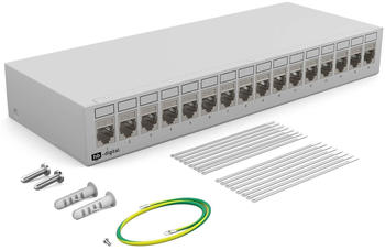 HB-Digital Patchpanel 16 Port mit 16 x Keystone Modul Cat 7 RJ45 hellgrua