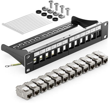 deleyCON 12-Port Patchpanel + 12x CAT 7 Keystone Module schwarz (MK6012)