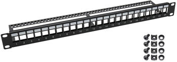 HMF UTP Keystone-Patchpanel f&uuml;r Serverschrank, HMF 66445, 24 Ports RJ45, 19 Zoll schwarz (66445-02)
