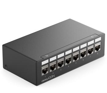 deleyCON 8 Port Patchpanel Patchfeld Verteilerfeld inkl. RJ45 Keystones schwarz