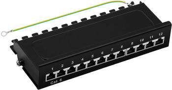 ProfiPatch Patchpanel Patchfeld Cat.6 Desktop 12-Port RJ45 geschirmt Aufputz Wandmontage 1HE schwarz (P15SW)