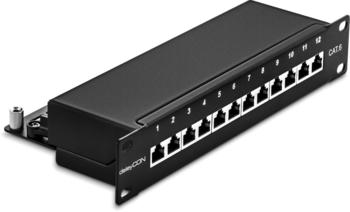 deleyCON CAT 6 Patchpanel Verteilerfeld 12 Port &ndash; 10 Zoll Rackeinbau Servermontage schwarz (MK3215)