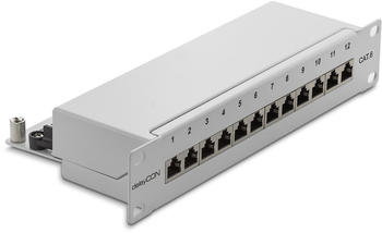 deleyCON CAT 6 Patchpanel Verteilerfeld 12 Port – 10 Zoll Rackeinbau Servermontage grau (MK3216)