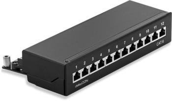 deleyCON CAT 6 Patchpanel Verteilerfeld 12 Port – Desktop & Wandmontage RJ45 schwarz (MK1825)