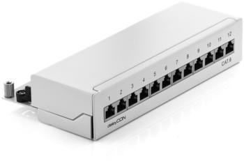deleyCON CAT 6 Patchpanel Verteilerfeld 12 Port – Desktop & Wandmontage RJ45 grau (MK1826)