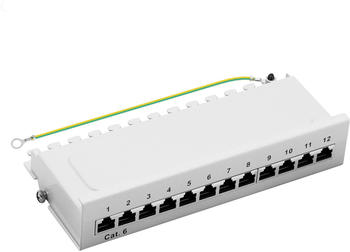 ProfiPatch Patchpanel Patchfeld Cat.6 Desktop 12-Port RJ45 geschirmt Aufputz Wandmontage 1HE grau (P15)