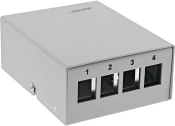 InLine Patchfeld-Dose Aufputz für 4x Keystone RJ45, Metall, lichtgrau RAL7035 (76264)