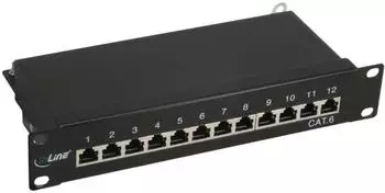 InLine Patchfeld Cat.6 12-fach 25,4cm (10") 1HE schwarz RAL9005 (76213S)