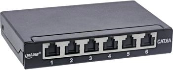 InLine Patchfeld Cat.6A 0,5HE 6-fach, für Tisch/Wand/Hutschiene, mit Staubschutz, schwarz (76816B)