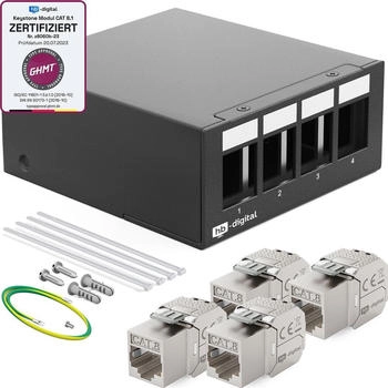 HB-Digital Patch Panel 4 Port mit 4 x Keystone Module Cat 8 schwarz (6523-001)