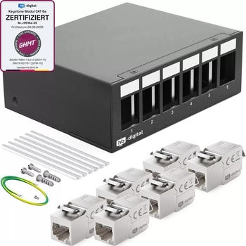 HB-Digital Patch Panel 6 Port mit 6 x Keystone Module Cat 6a schwarz (6510-002)