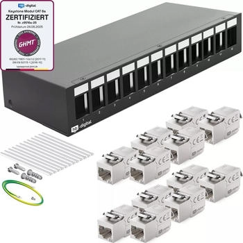 HB-Digital Patch Panel 12 Port mit 12 x Keystone Module Cat 6a schwarz (6510-004)