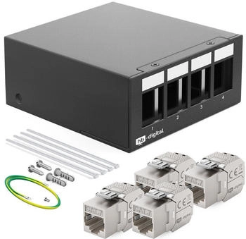 HB-Digital Patch Panel 4 Port mit 4 x Keystone Module Cat 7 schwarz (6520-001)