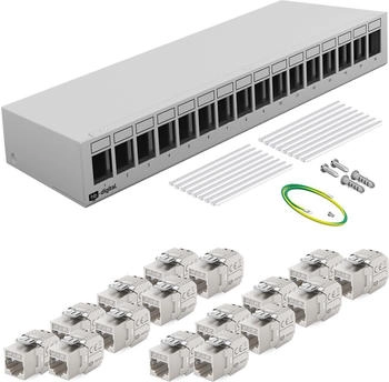 HB-Digital Patchpanel 16 Port mit 16 x Keystone Module Cat 7 hellgrau (6758-005)