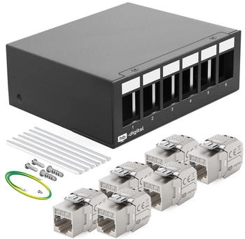 HB-Digital Patch Panel 6 Port mit 6 x Keystone Module Cat 7 schwarz (6520-002)